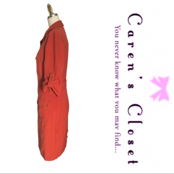 NWOT Sharagano Orange Stretch Cotton Shirt Dress - Picture 5 of 8